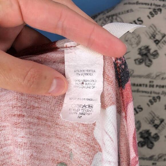 Now N Forever (M) Floral Colorblock Waffle Knit 3/4 Sleeve Top Suede Pocket - Picture 11 of 11